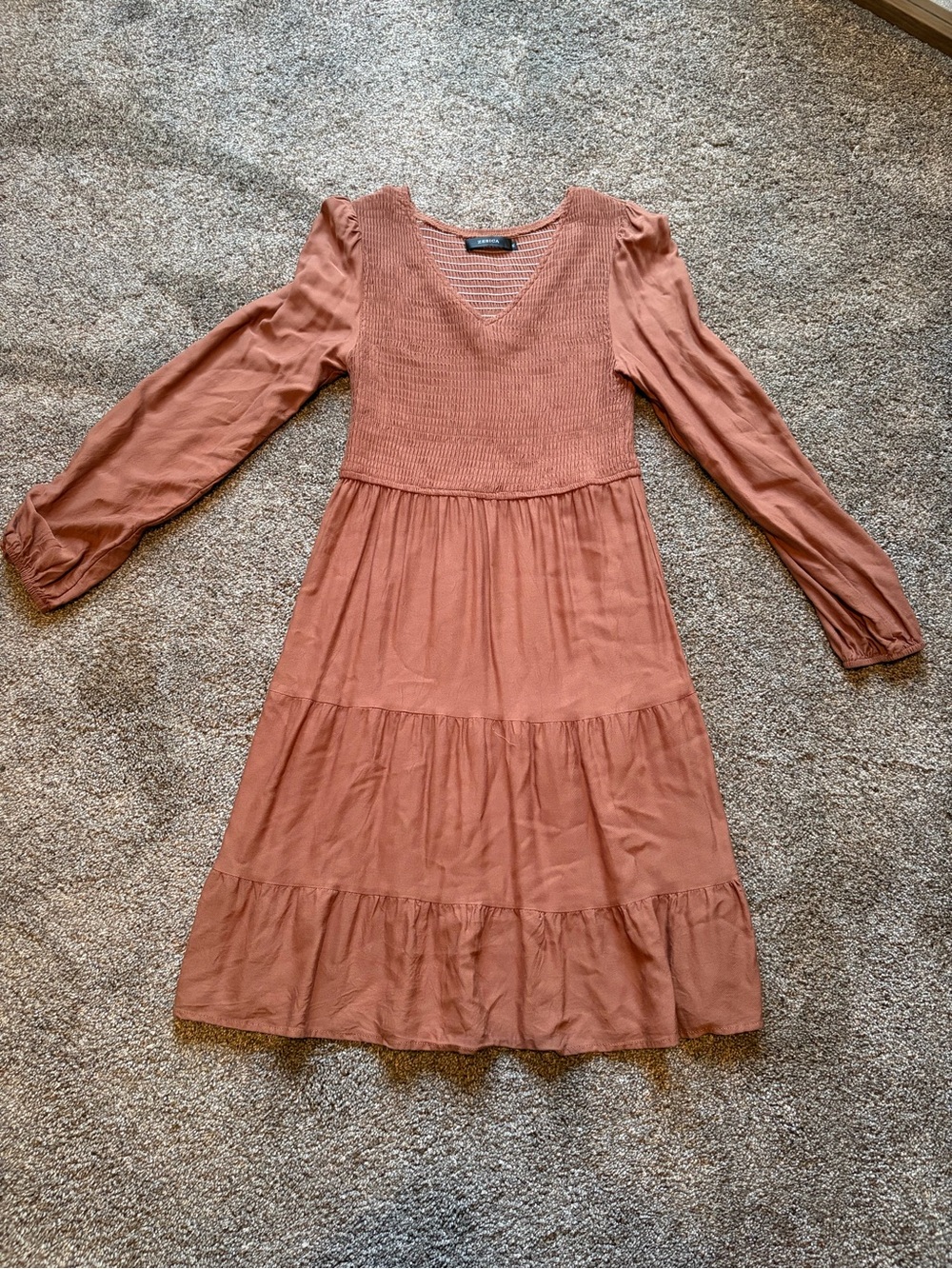 Women's Rust Tiered Long-Sleeve Dress